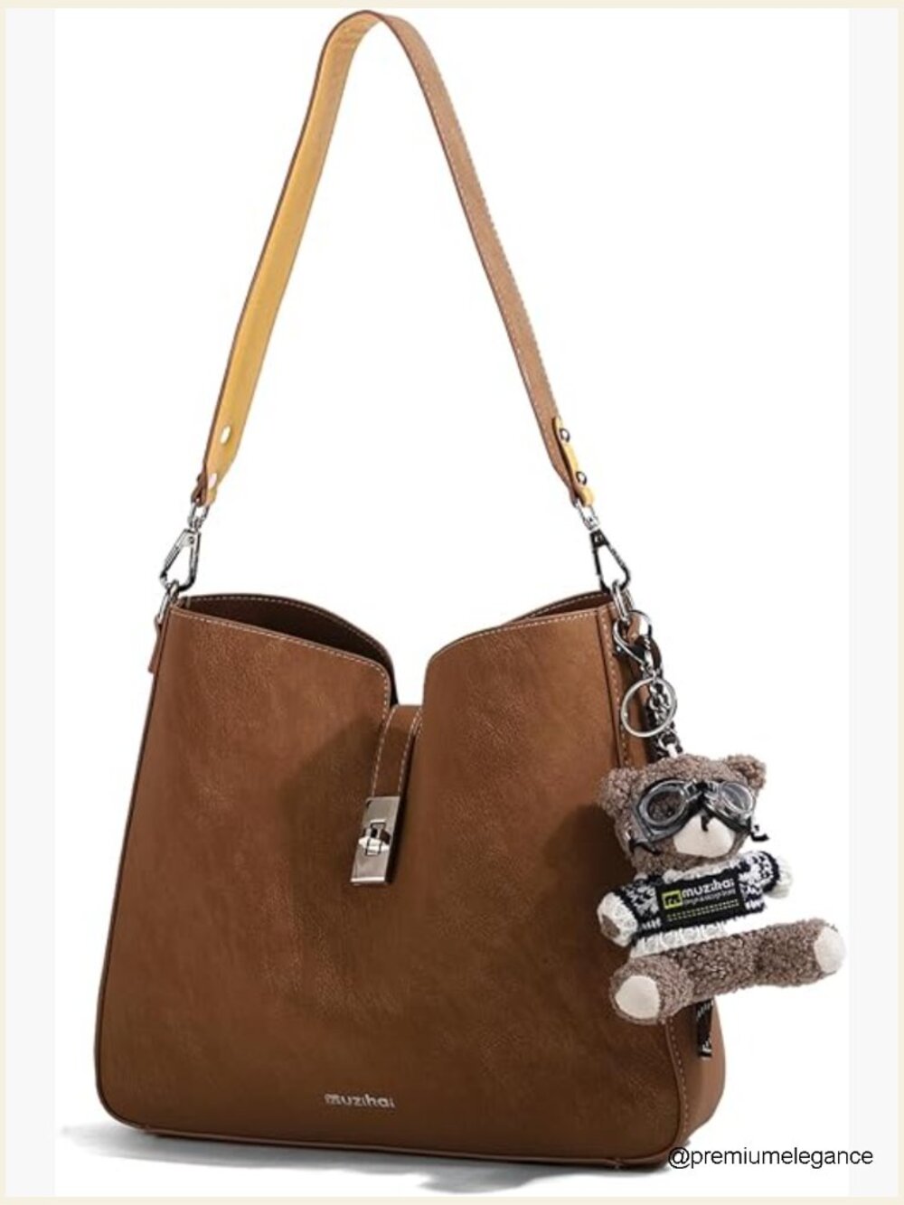 Matte Velvet Suede Shoulder Bag Tote Crossbody Purse Colorblock Strap Bear Charm
